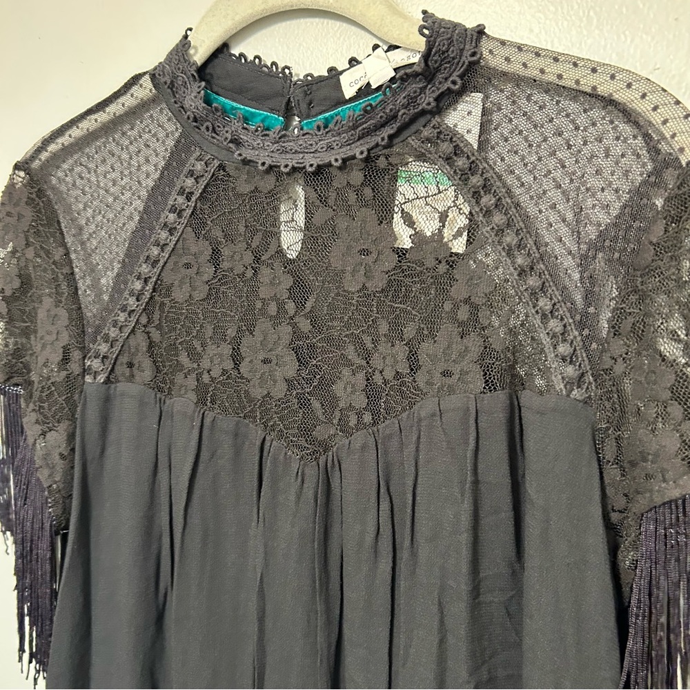 Women’s Black Midi Dress with Lace & Fringe - Picture 6 of 9